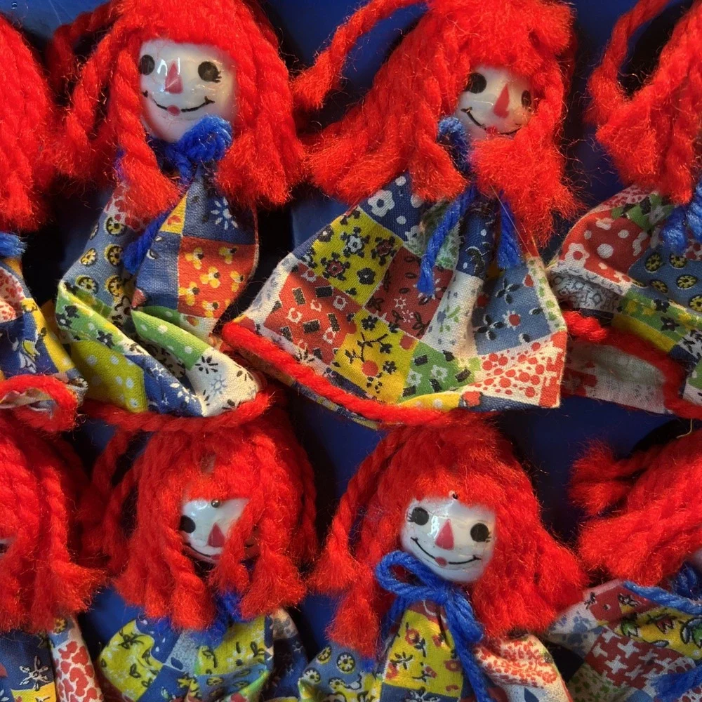 Vtg Radiant Holiday Christmas Lights Rag Doll Girl Red Felt Hair in Box Read‎